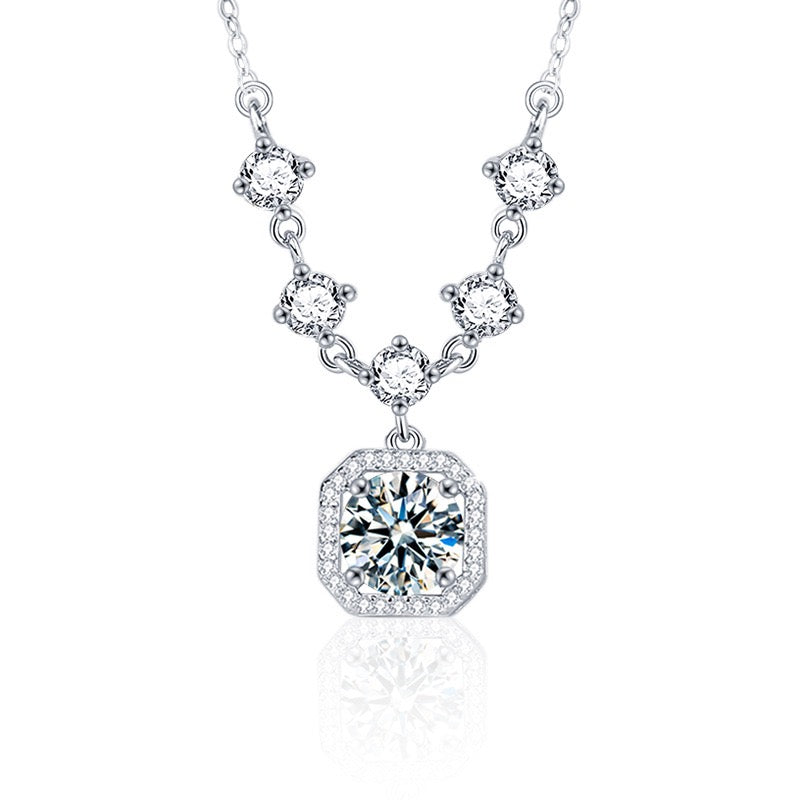 2CT Halo Moissanite Necklace - 925 Sterling Silver