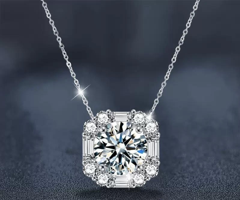 3CT Halo Moissanite Necklace - 925 Sterling Silver