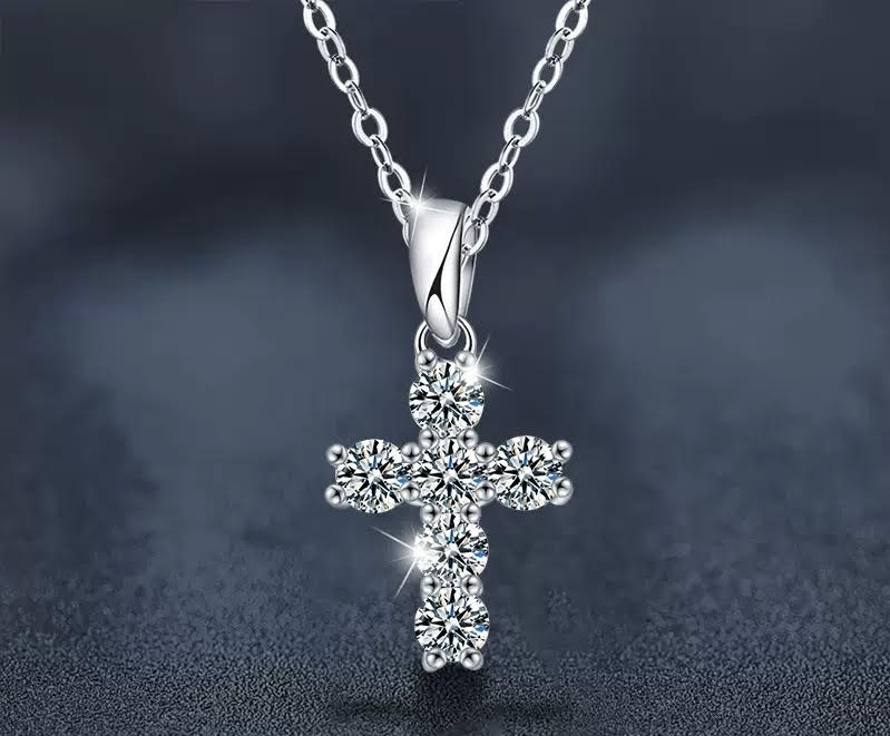 0.6 CT Cross Moissanite Necklace - 925 Sterling Silver